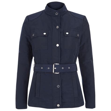 michael kors belted raincoat navy m|Michael Kors ladies puffer coats.